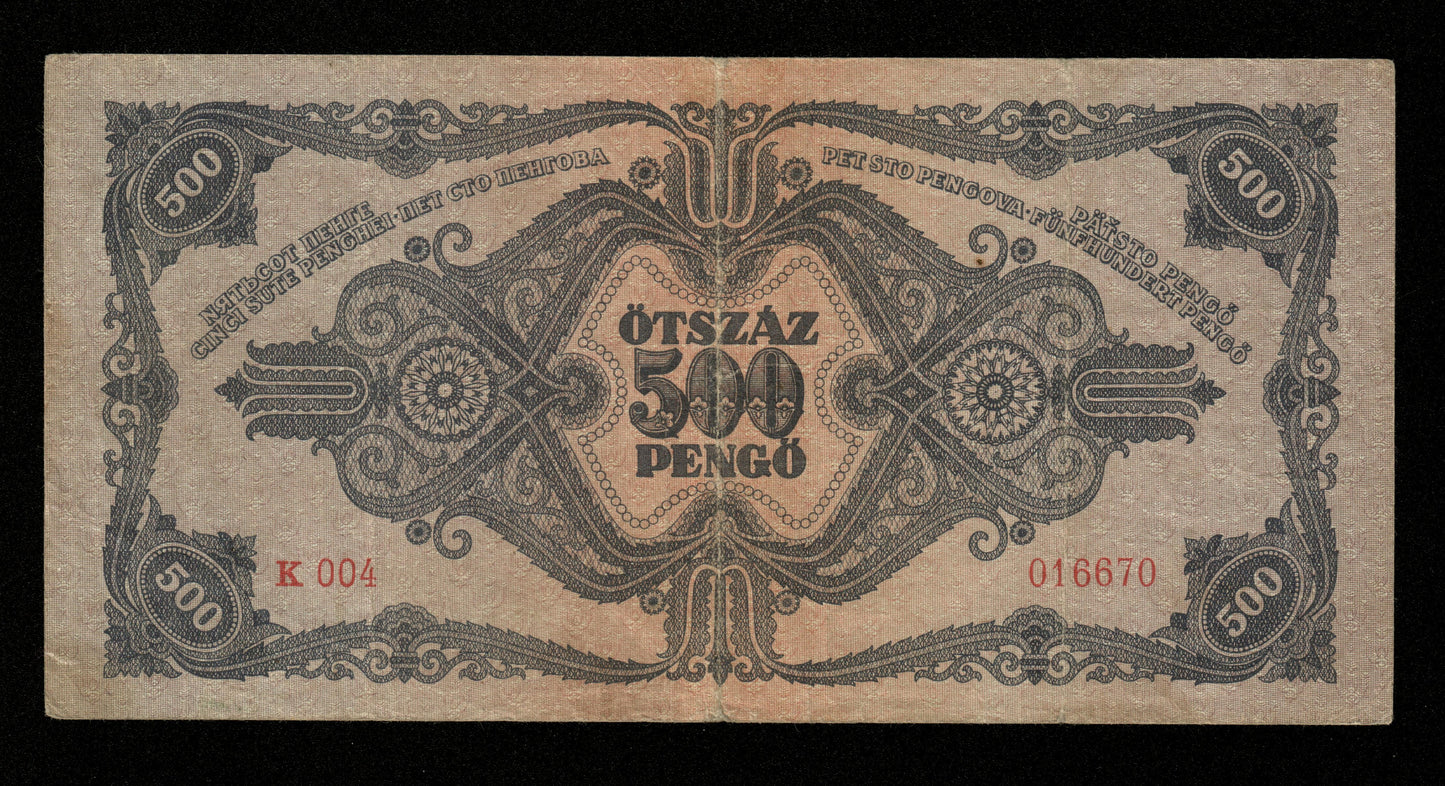 HONGRIE - 500 Pengo 1945 Erreur Pick 117x TB / Fine