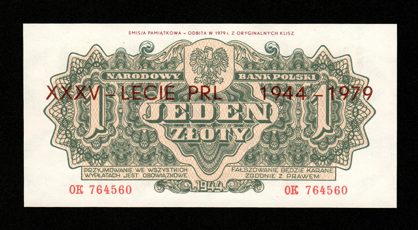 POLOGNE - 1 Zloty 1944 1979 Pick 105d NEUF / UNC