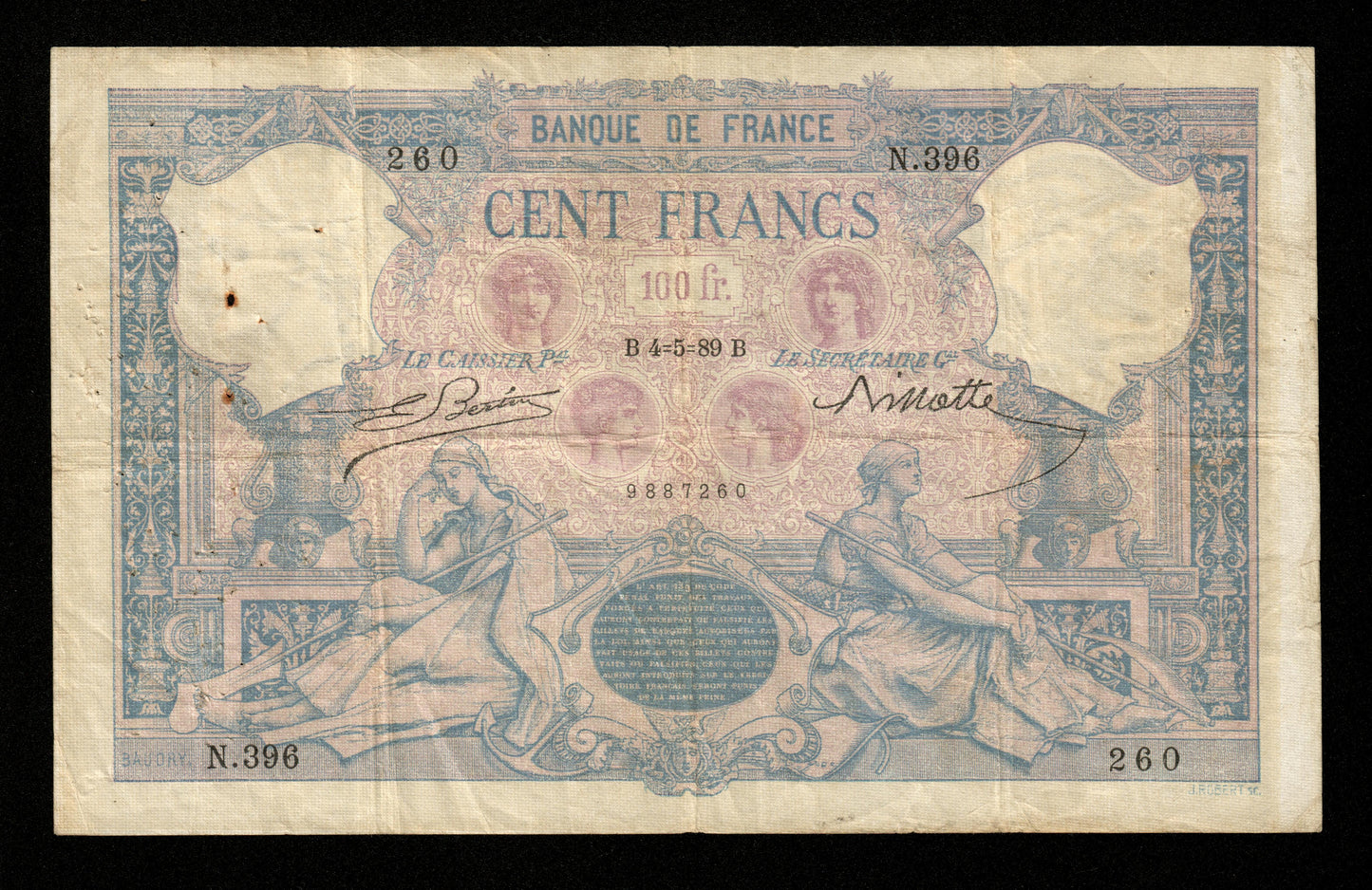 FRANCE - 100 Francs Bleu et Rose 1889 F.21.02, Pick 65a TB / Fine