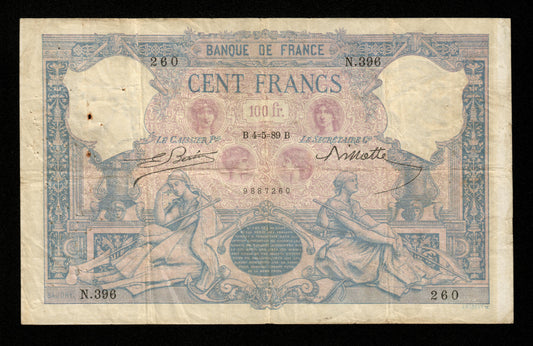 FRANCE - 100 Francs Bleu et Rose 1889 F.21.02, Pick 65a TB / Fine