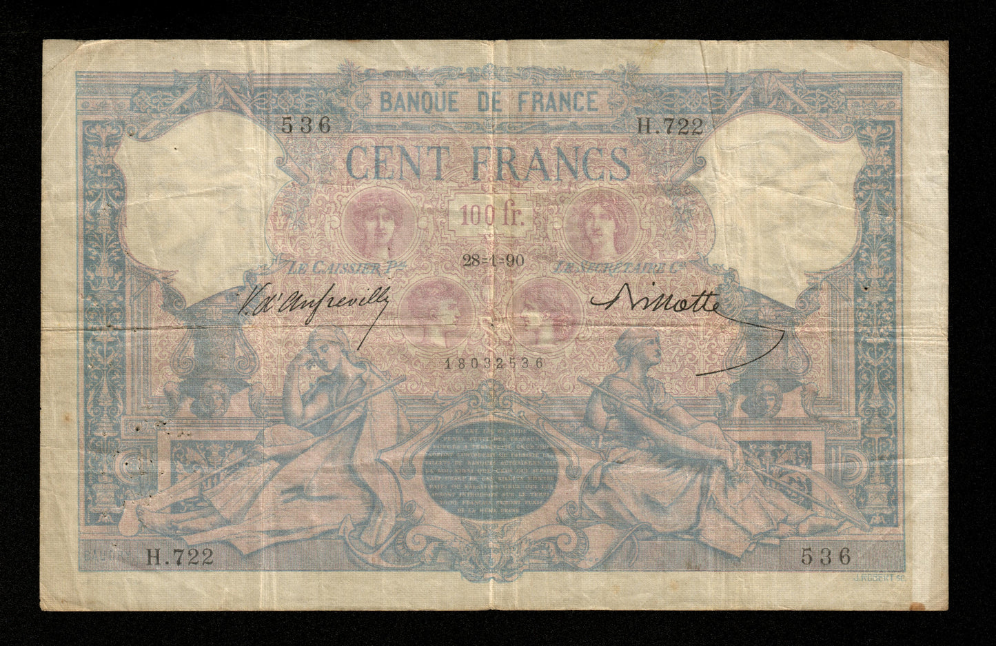 FRANCE - 100 Francs Bleu et Rose 1890 F.21.03, Pick 65b TB / Fine