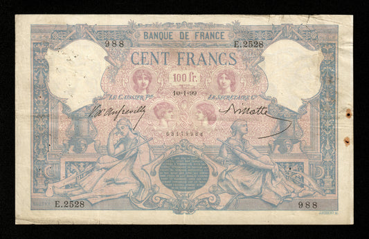 FRANCE - 100 Francs Bleu et Rose 1899 F.21.12, Pick 65b TB / Fine