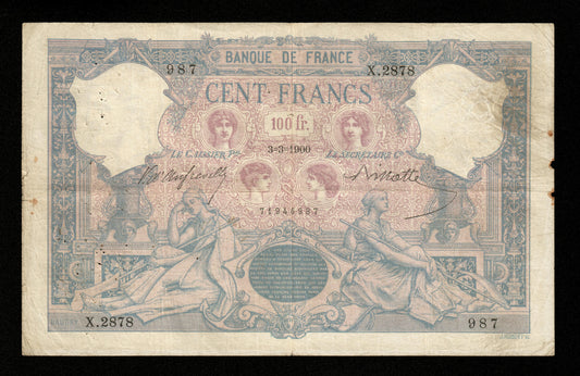 FRANCE - 100 Francs Bleu et Rose 1900 F.21.13, Pick 65b pr.TB / Fine-
