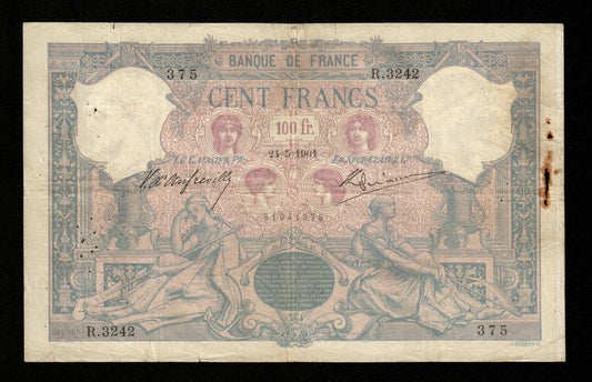 FRANCE - 100 Francs Bleu et Rose 1901 F.21.15, Pick 65c B+ / Good+