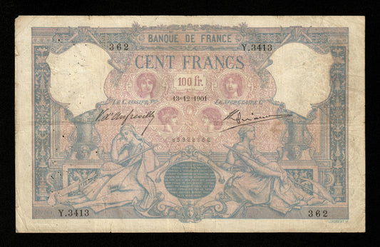FRANCE - 100 Francs Bleu et Rose 1901 F.21.15, Pick 65c B+ / Good+