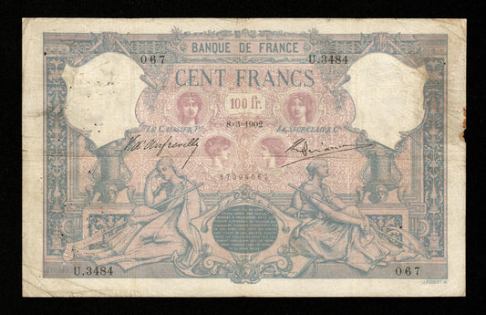 FRANCE - 100 Francs Bleu et Rose 1902 F.21.16, Pick 65c B+ / Good+