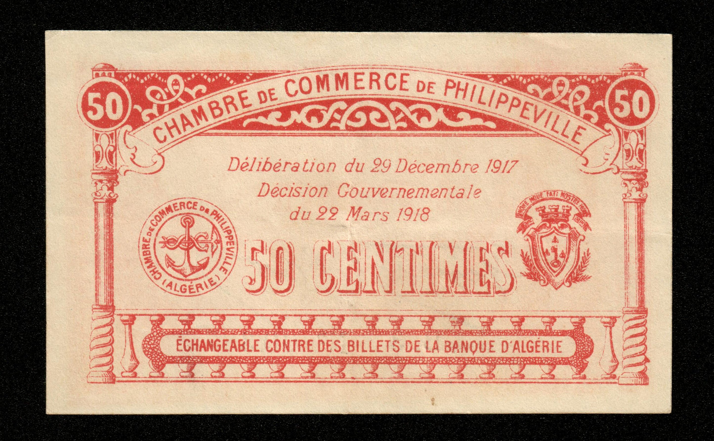 ALGÉRIE - ALGERIA - Chambre de Commerce Philippeville, 50 Centimes 1917 JP.142.08 SUP / XF