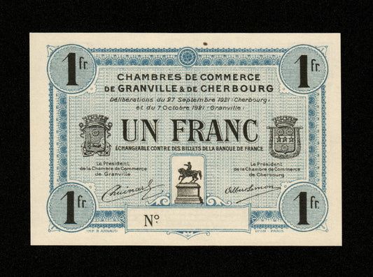 FRANCE - Chambre de Commerce de Granville et Cherbourg 1 Franc 1921 Specimen JP.61.10 NEUF / UNC