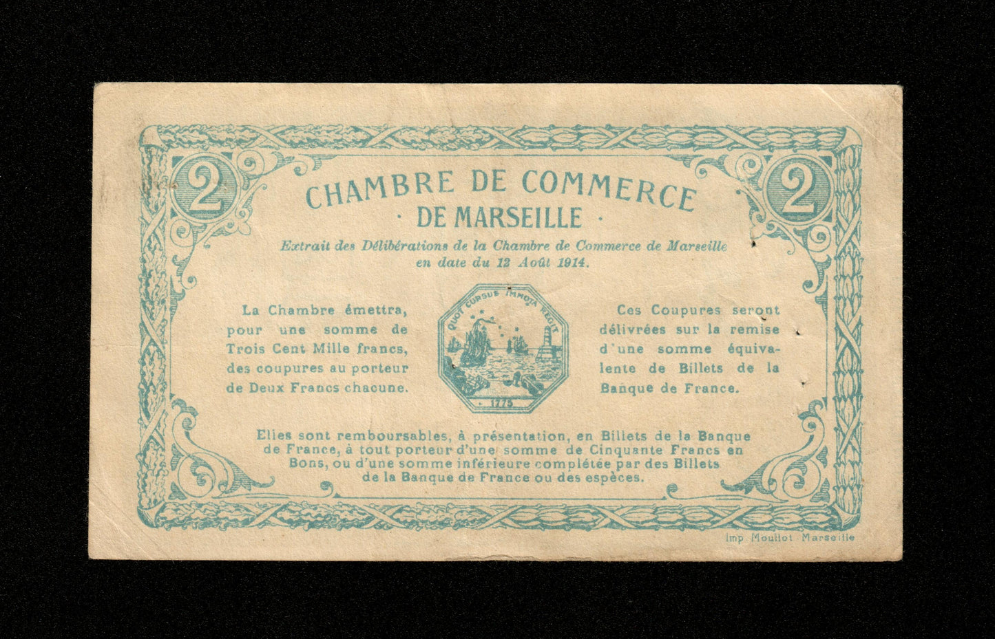 FRANCE - Chambre de Commerce de Marseille 2 Francs 1914 JP.79.18 TTB / VF