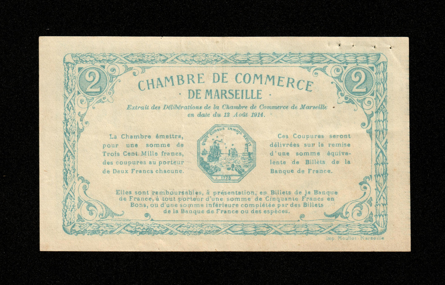 FRANCE - Chambre de Commerce de Marseille 2 Francs 1914 JP.79.18 TTB / VF