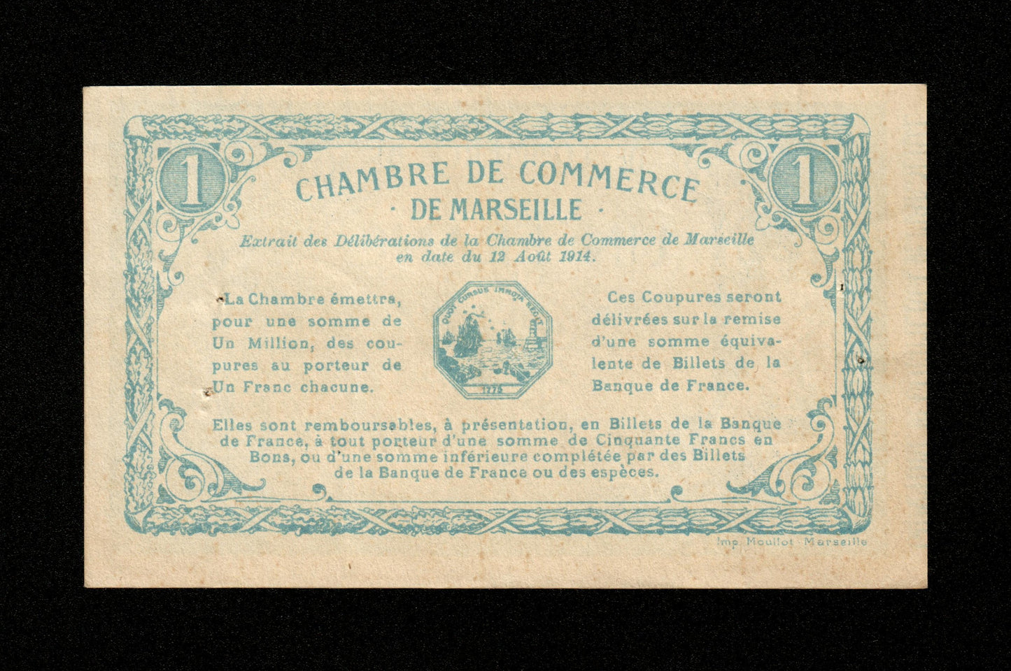 FRANCE - Chambre de Commerce de Marseille 1 Franc 1914 JP.79.31 pr.SUP / XF-