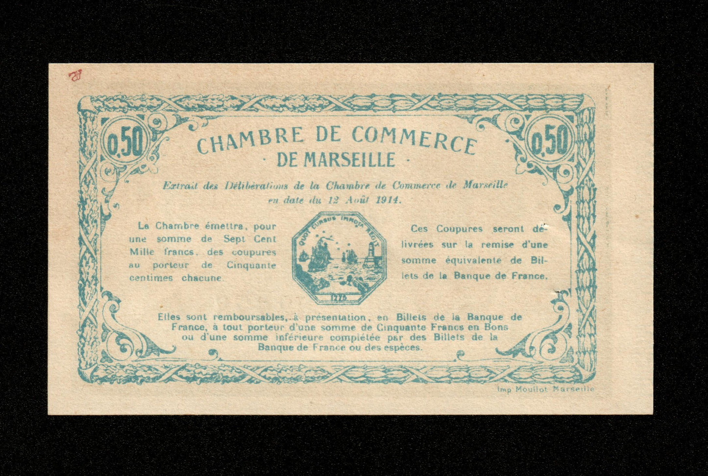 FRANCE - Chambre de Commerce de Marseille 50 Centimes 1914 JP.79.37 SPL / AU