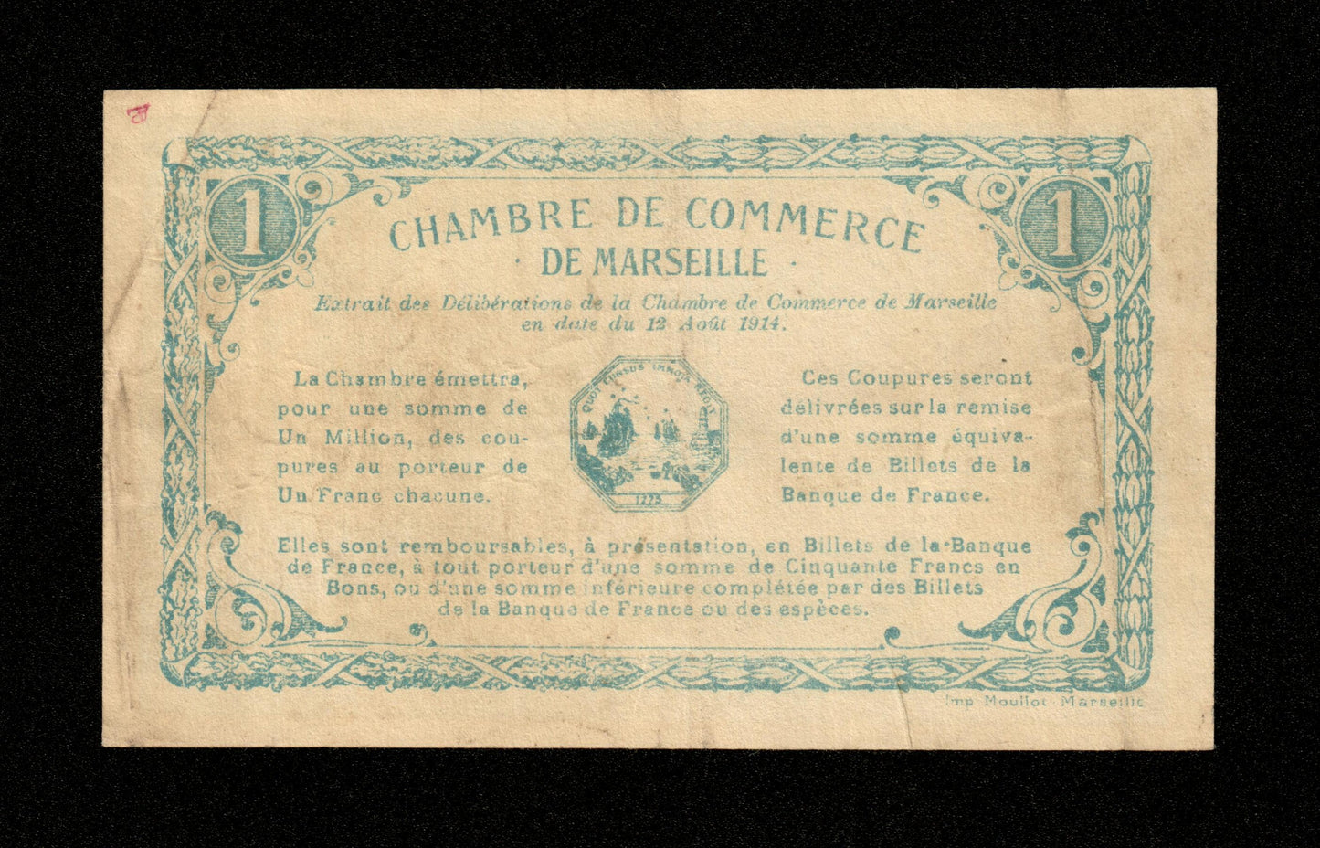 FRANCE - Chambre de Commerce de Marseille 1 Franc 1914 JP.79.41 TTB / VF
