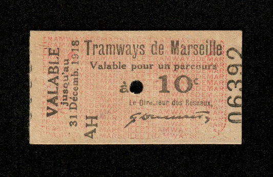 FRANCE - Nécessité, Ticket Tramway Marseille 10 Centimes 1918 NEUF / UNC