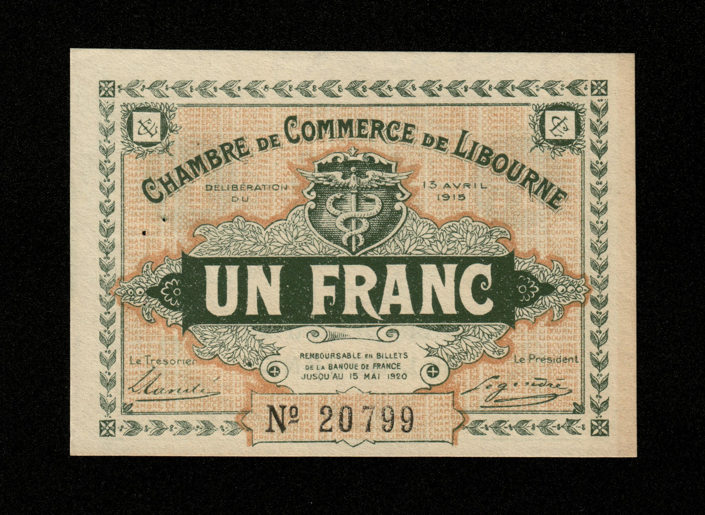 FRANCE - Chambre de Commerce de Libourne 1 Franc 1915 JP.72.04 SUP+ / XF+