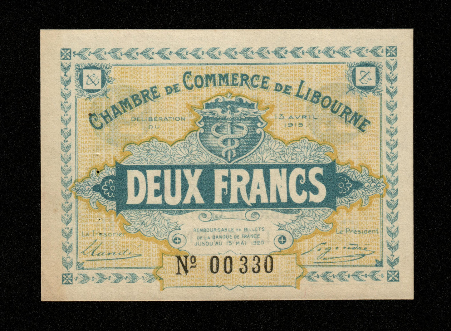 FRANCE - Chambre de Commerce de Libourne 2 Francs 1915 JP.72.08 SPL / AU