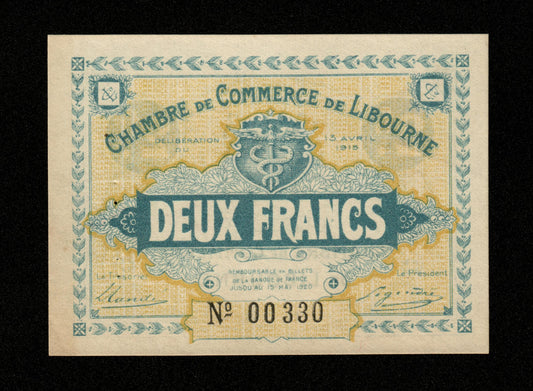 FRANCE - Chambre de Commerce de Libourne 2 Francs 1915 JP.72.08 SPL / AU