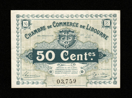 FRANCE - Chambre de Commerce de Libourne 50 Centimes 1918 JP.72.23 pr.SPL / AU-