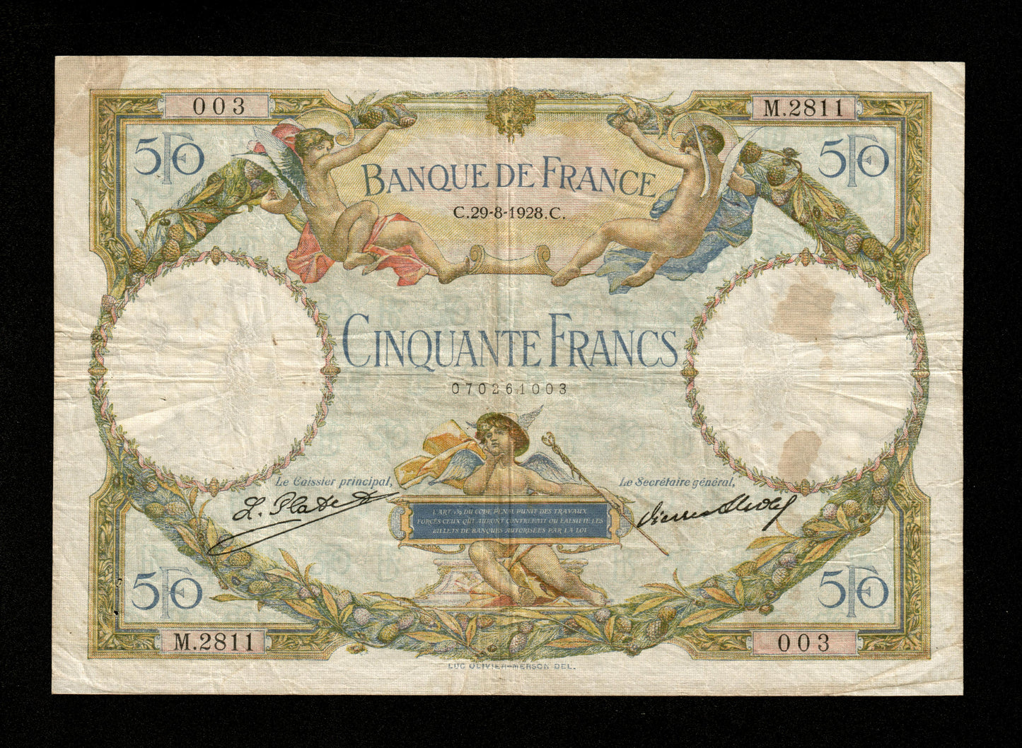 FRANCE - 50 Francs Merson 1928 F.15.02 Pick 77a TB / Fine