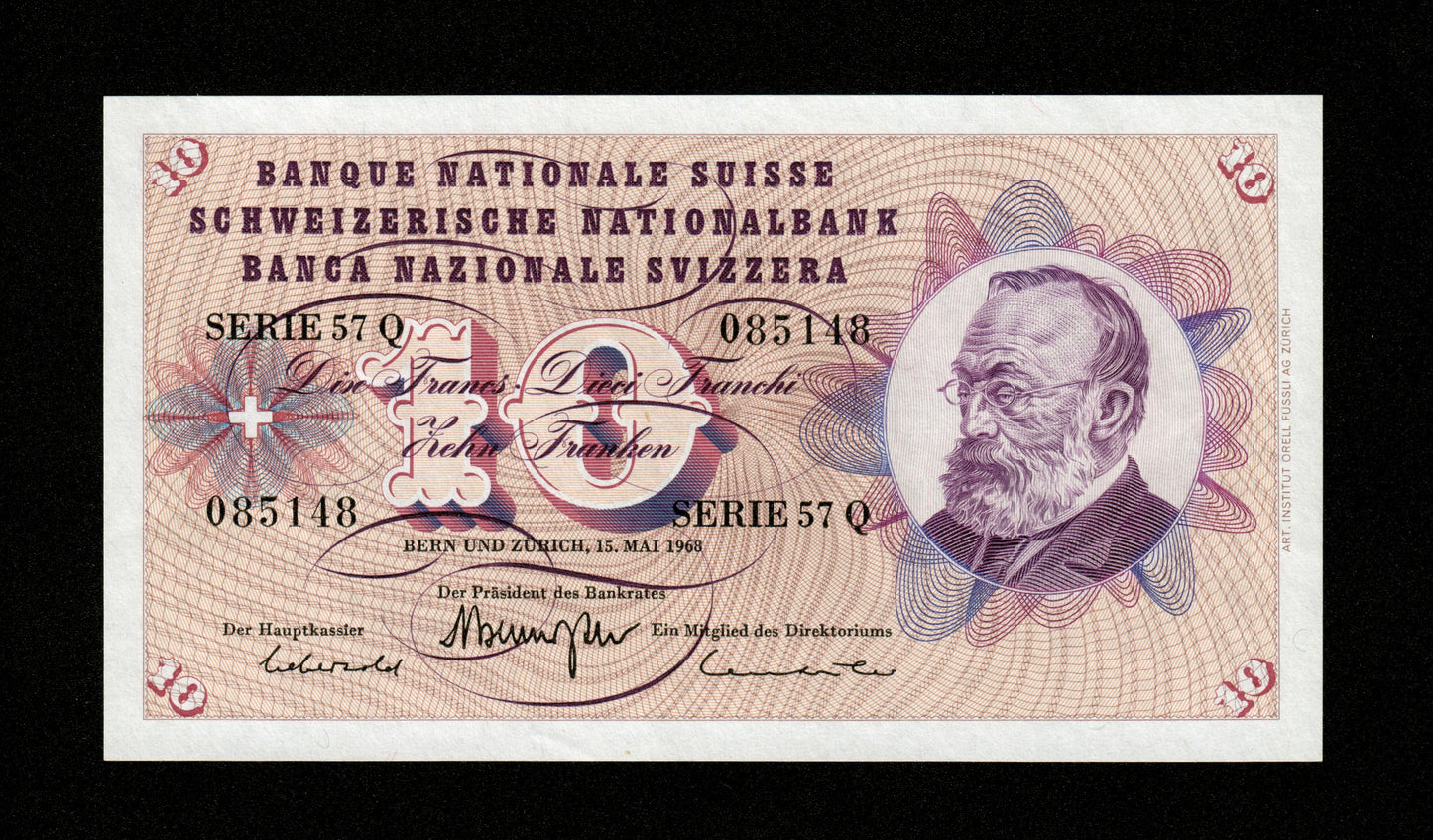 SUISSE - SWITZERLAND - 10 Francs (Franken) 1968 Pick 45n SPL /AU