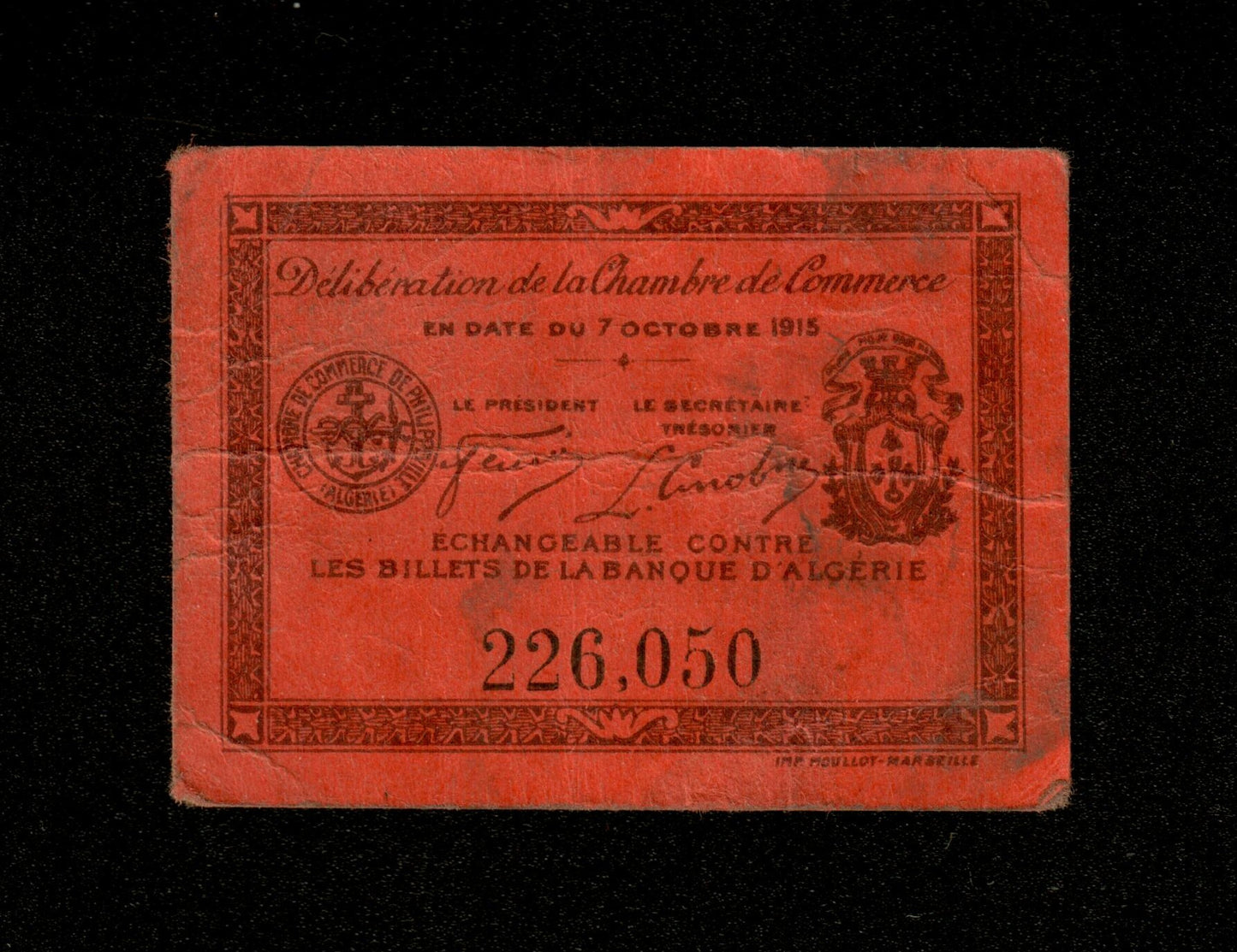 ALGÉRIE - ALGERIA - Chambre de Commerce Philippeville, 5 Centimes 1915 JP.142.12 TB / Fine