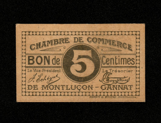 FRANCE - Chambre de Commerce de Montluçon-Gannat, 5 Centimes (1918) JP.84.66 SPL / AU