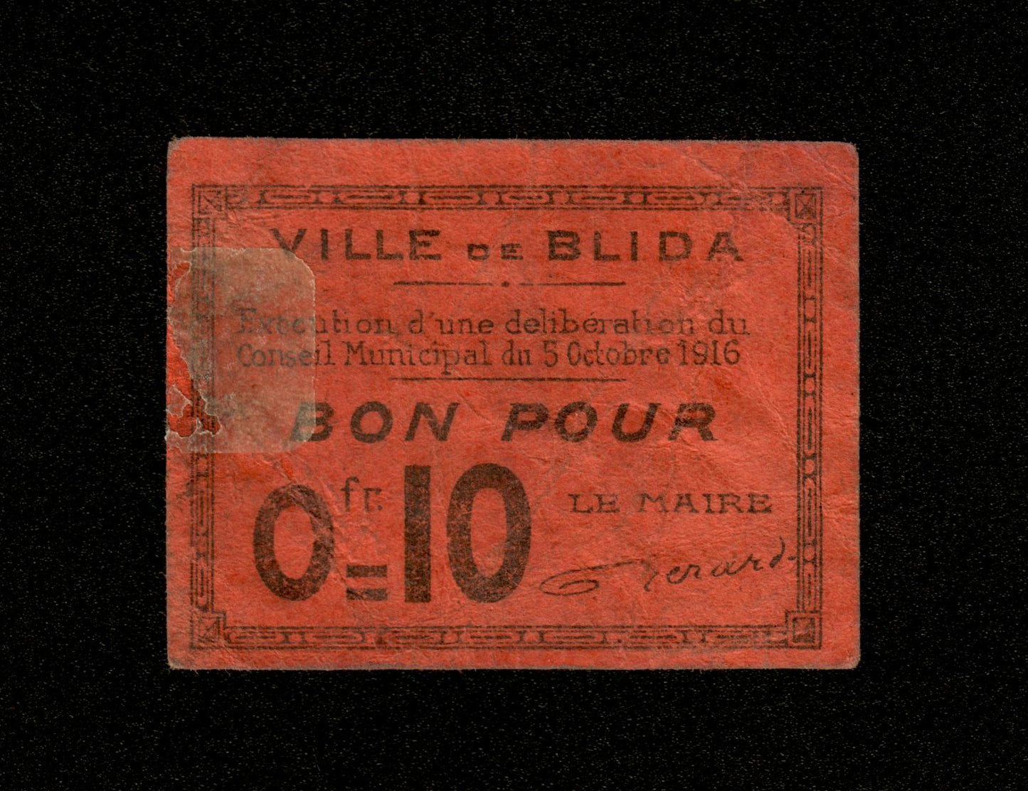 ALGÉRIE - ALGERIA - Ville de Blida, 10 Centimes 1916 TB / Fine