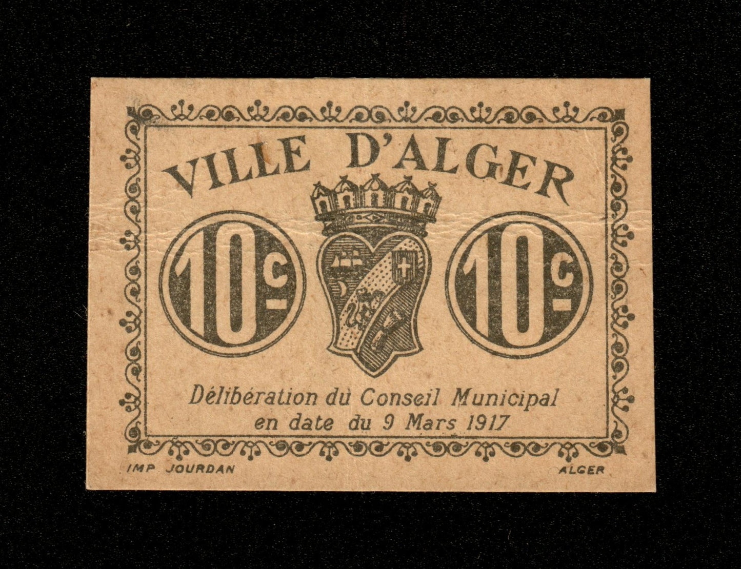 ALGÉRIE - Ville d'Alger, 10 Centimes 1917 TTB+ / VF+