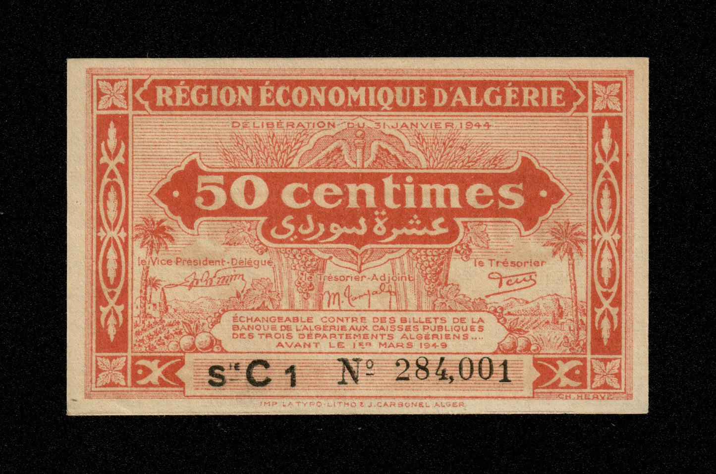 ALGÉRIE - ALGERIA - 50 Centimes Région Économique 1944 Pick 97a NEUF / UNC