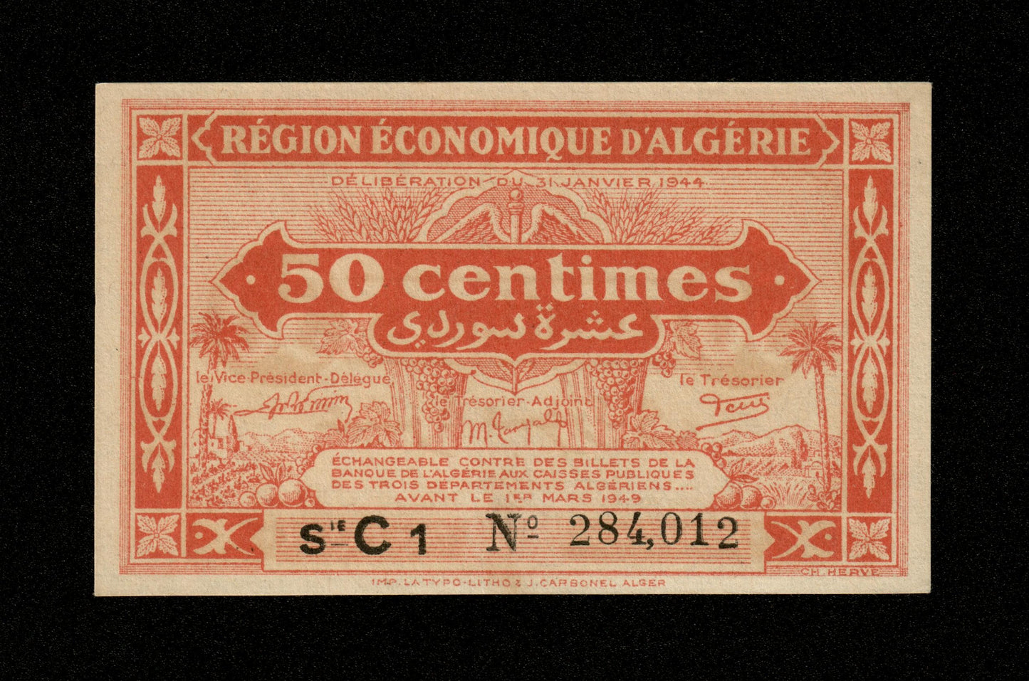 ALGÉRIE - ALGERIA - 50 Centimes Région Économique 1944 Pick 97a pr.NEUF / UNC-