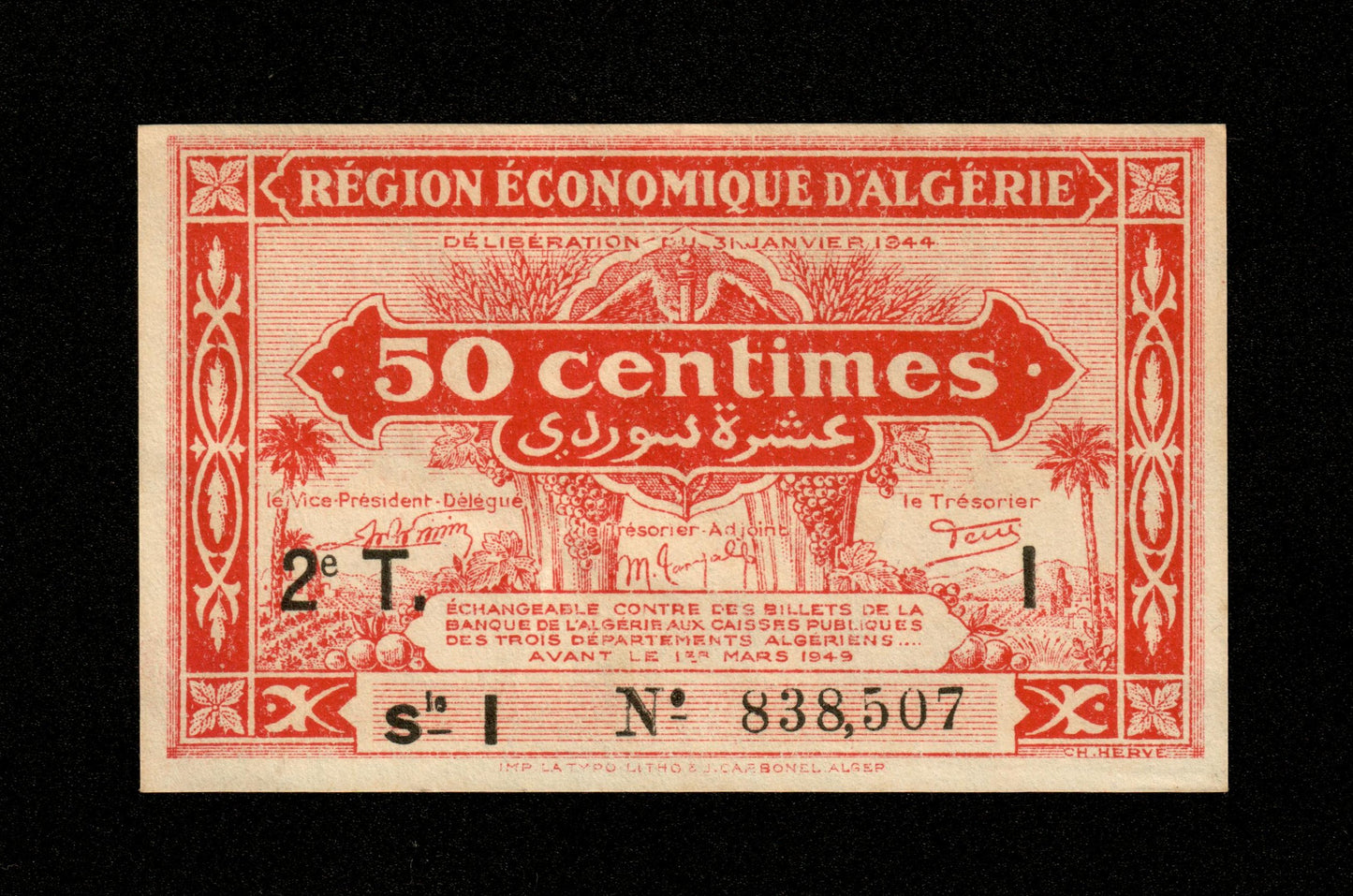 ALGÉRIE - ALGERIA - 50 Centimes Région Économique 1944 Pick 100 SPL / AU
