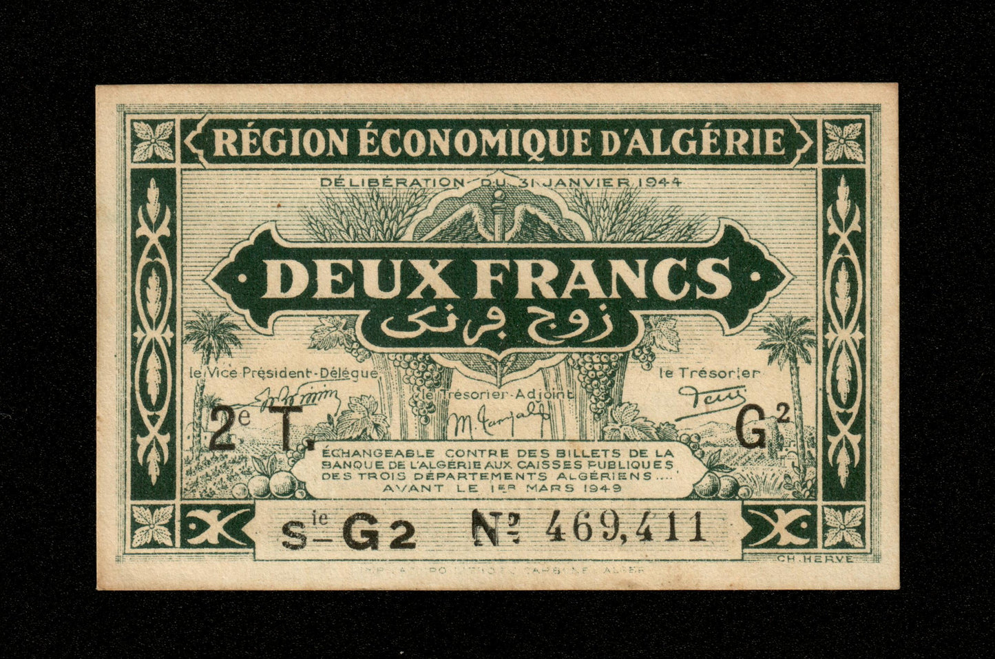ALGÉRIE - ALGERIA - 2 Francs Région Économique 1944 Pick 102 SPL / AU
