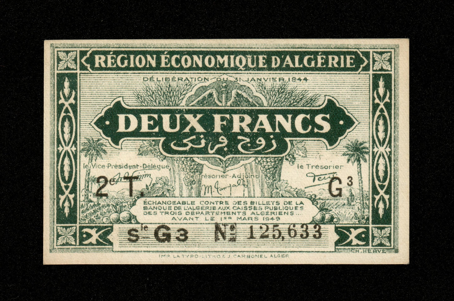 ALGÉRIE - ALGERIA - 2 Francs Région Économique 1944 Pick 102 NEUF / UNC