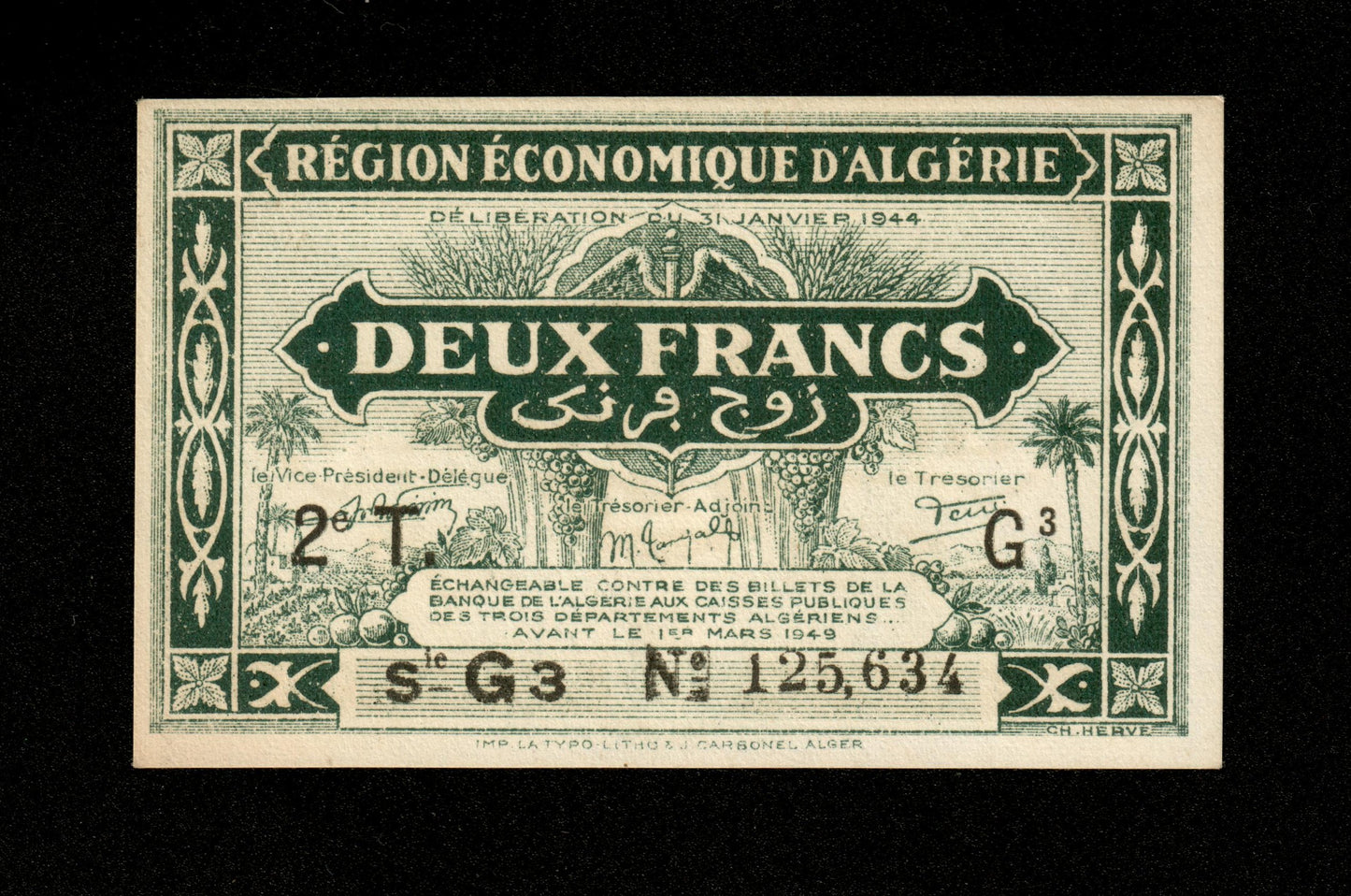 ALGÉRIE - ALGERIA - 2 Francs Région Économique 1944 Pick 102 NEUF / UNC