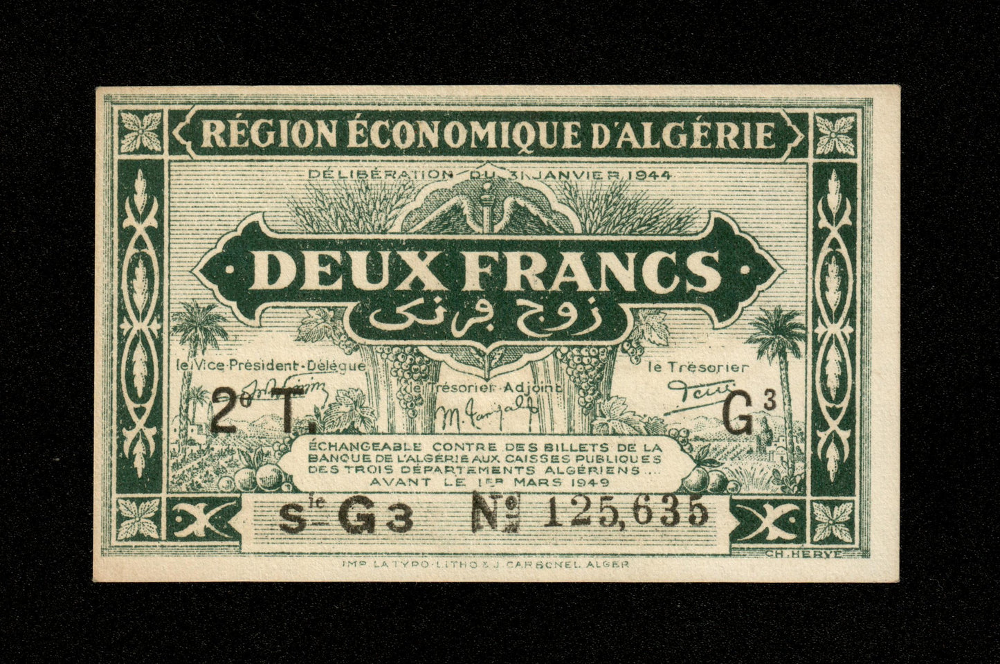 ALGÉRIE - ALGERIA - 2 Francs Région Économique 1944 Pick 102 NEUF / UNC