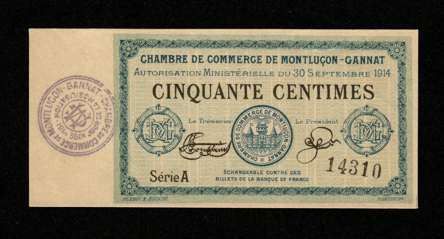 FRANCE - Chambre de Commerce de Montluçon-Gannat, 50 Centimes 1914 JP.84.07 SPL / AU