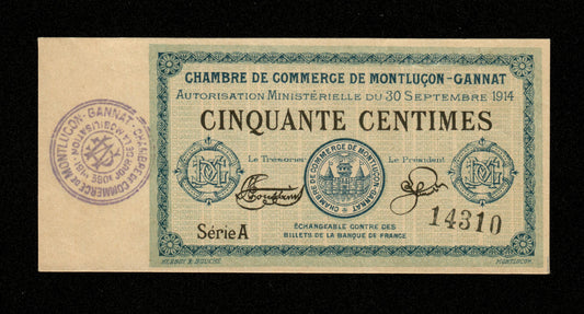 FRANCE - Chambre de Commerce de Montluçon-Gannat, 50 Centimes 1914 JP.84.07 SPL / AU