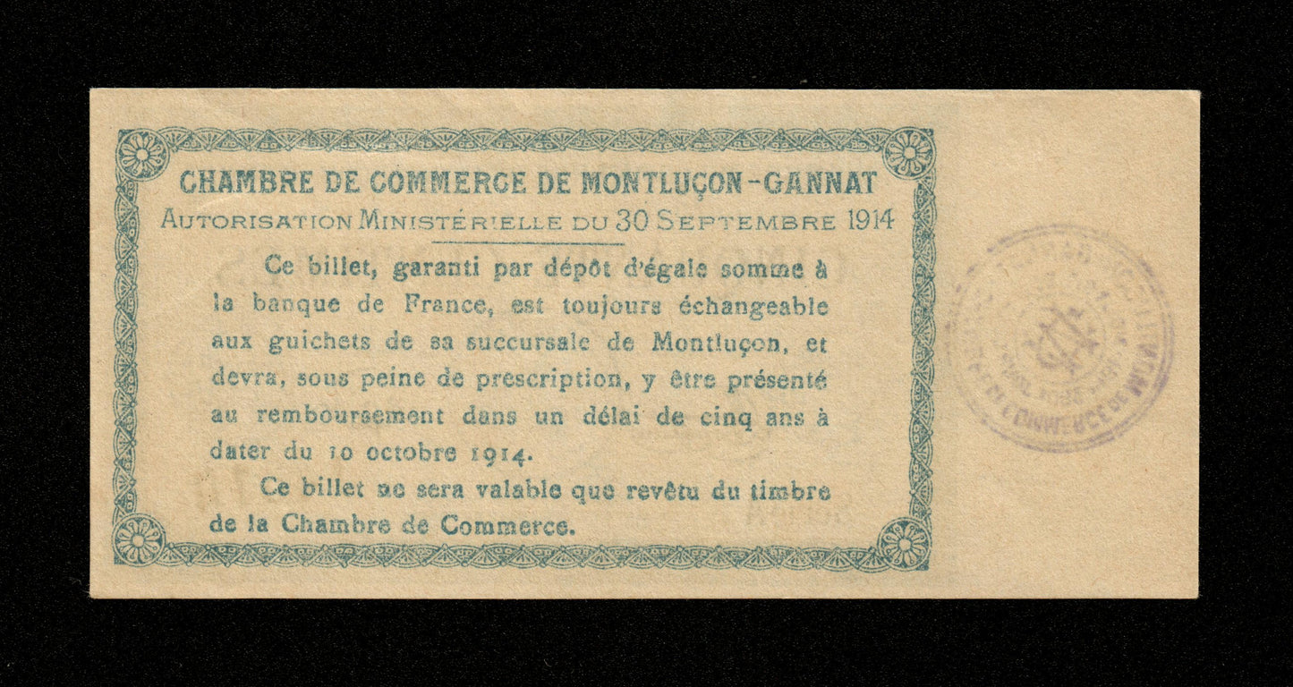 FRANCE - Chambre de Commerce de Montluçon-Gannat, 50 Centimes 1914 JP.84.07 SPL / AU