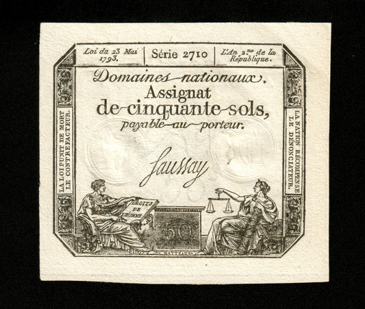 FRANCE - Assignat, 50 Sols 23 Mai 1793 Ass.42c, Pick A70b Série 2710 SPL / AU