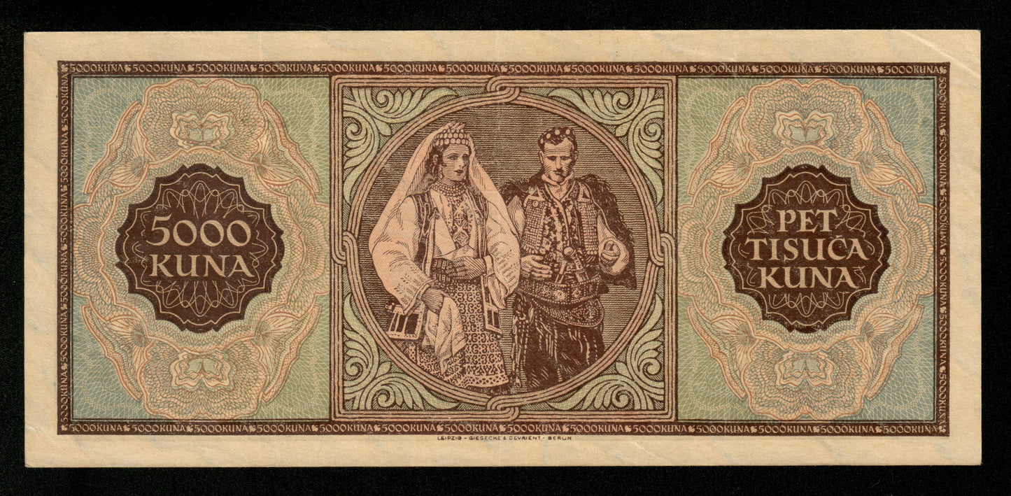 CROATIE - CROATIA - 5000 Kuna 1943 Pick 13a SUP / XF