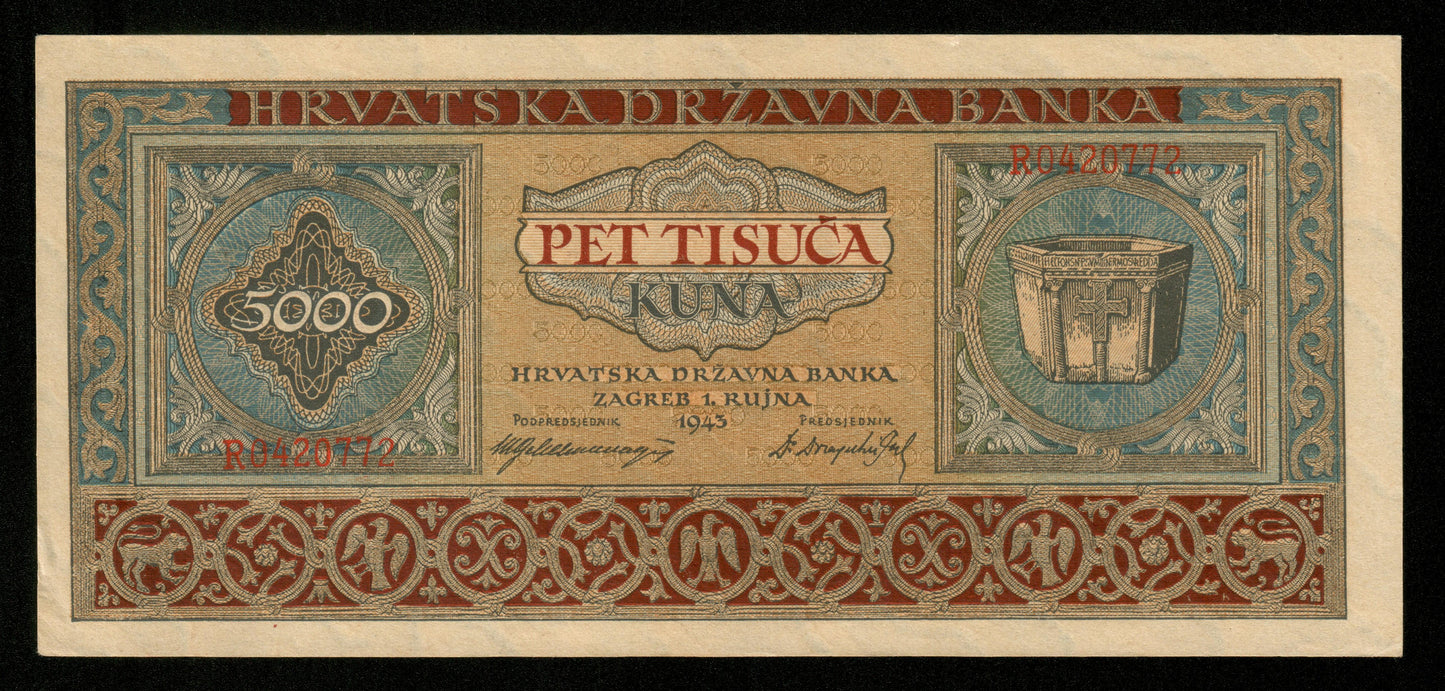 CROATIE - CROATIA - 5000 Kuna 1943 Pick 13a pr.SPL / AU-