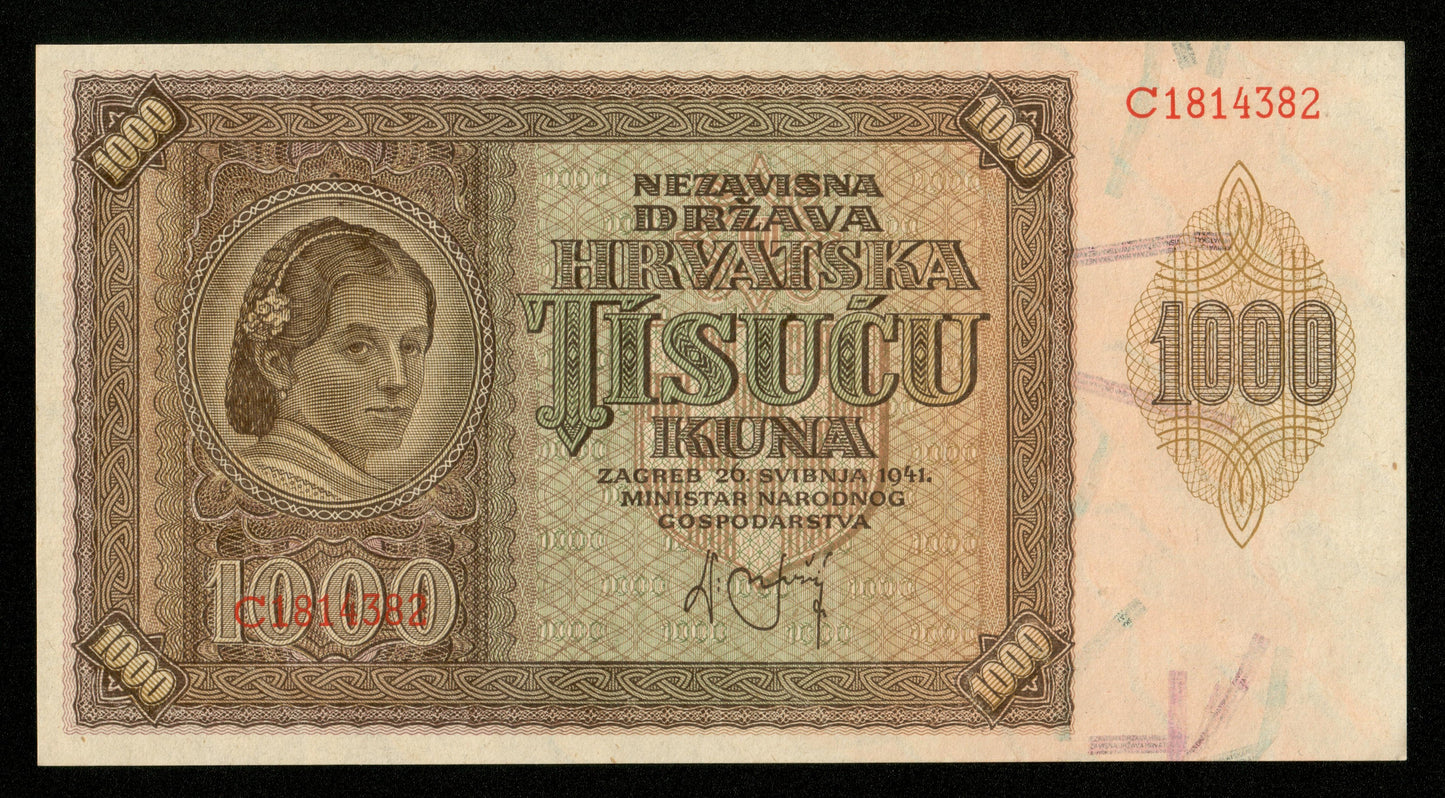 CROATIE - CROATIA - 1000 Kuna 1941 Pick 4a NEUF / UNC