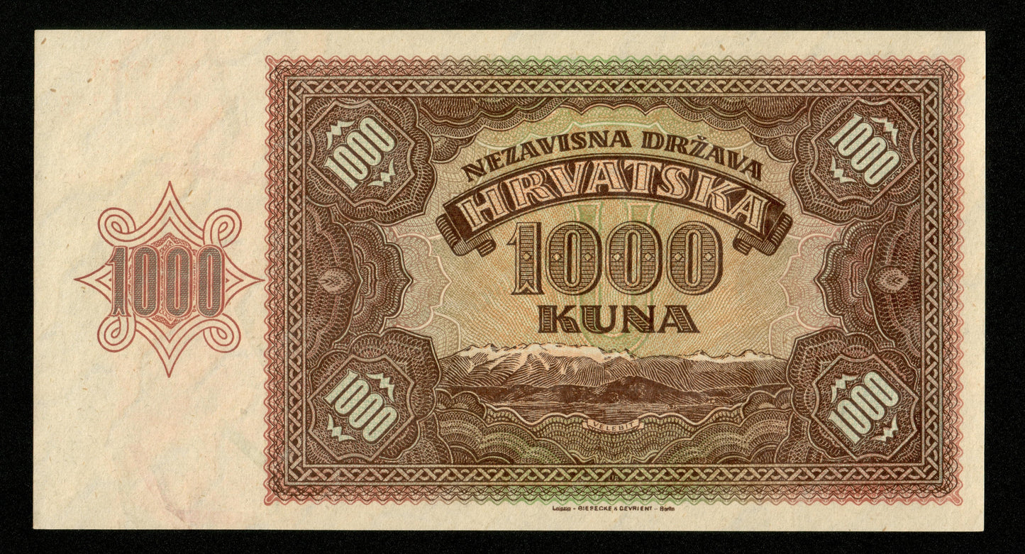 CROATIE - CROATIA - 1000 Kuna 1941 Pick 4a NEUF / UNC