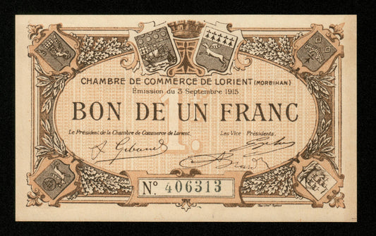 FRANCE - Chambre de Commerce de Lorient, 1 Franc 1915 JP.75.08 NEUF / UNC