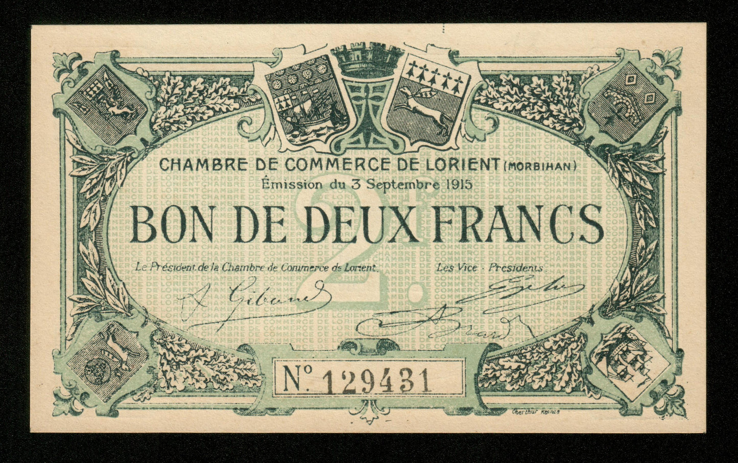 FRANCE - Chambre de Commerce de Lorient, 2 Francs 1915 JP.75.11 NEUF / UNC
