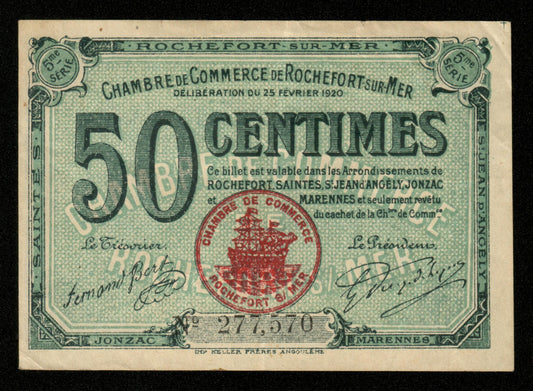 FRANCE - Chambre de Commerce de Rochefort-sur-Mer, 50 Centimes 1920 JP.107.17 TTB / VF