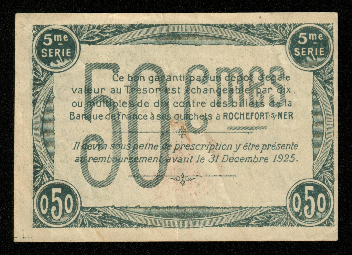 FRANCE - Chambre de Commerce de Rochefort-sur-Mer, 50 Centimes 1920 JP.107.17 TTB / VF
