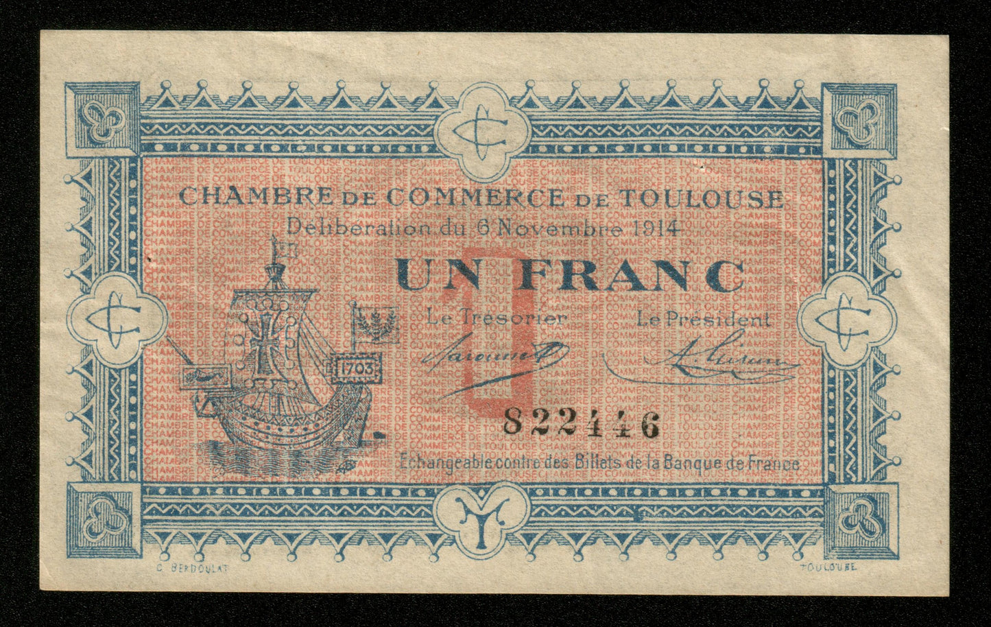 FRANCE - Chambre de Commerce de Toulouse, 1 Franc 1914 JP.122.06 TTB+ / VF+