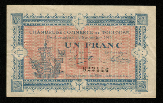 FRANCE - Chambre de Commerce de Toulouse, 1 Franc 1914 JP.122.06 TTB+ / VF+