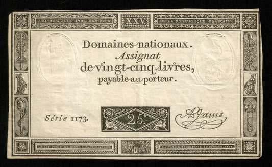 FRANCE - Assignat, 25 Livres 6 juin 1793 Ass.43a Pick A71 Sign. A. Jame TTB / VF